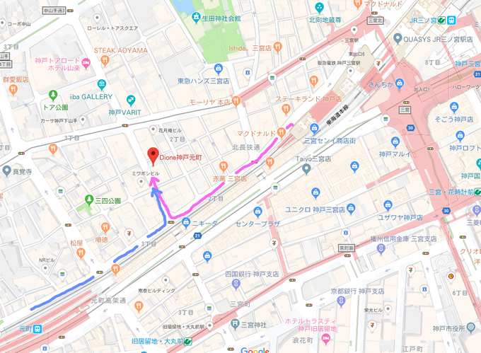 Dione 神戸元町トアロード店　地図